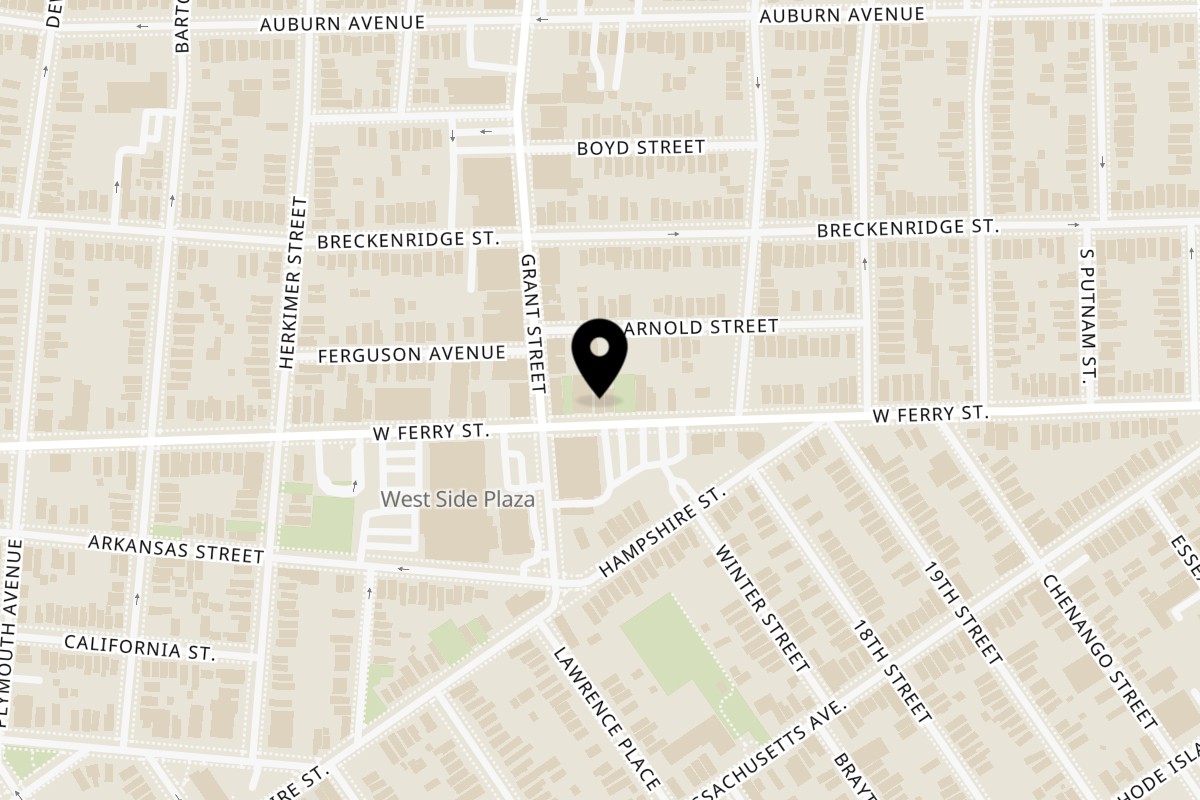 Map showing the location of Phở Dollar on 322 W Ferry St in Buffalo